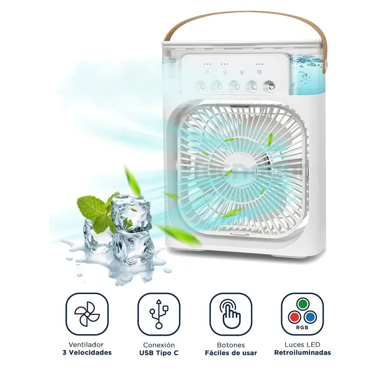 Ventilador Enfriador Humidificador 3 en 1 con Luz LED RGB