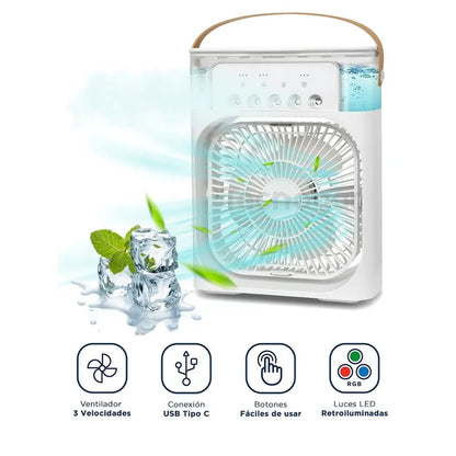 Ventilador Enfriador Humidificador 3 en 1 con Luz LED RGB